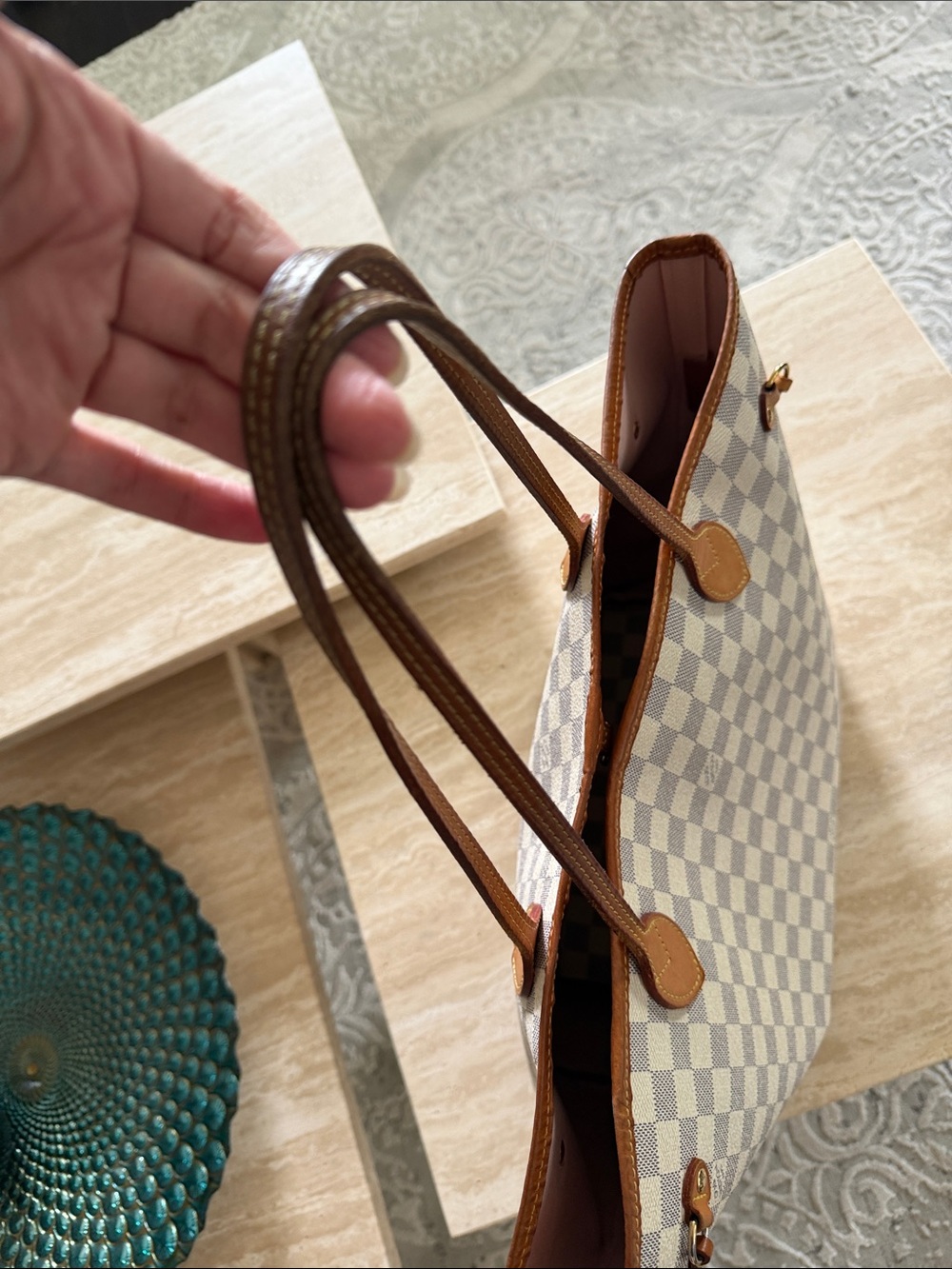 Louis Vuitton Damier Azur Canvas Tote in Cream and Brown Trim - Picture 6 of 8